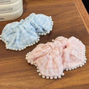 Set di elastici per capelli a quadretti di lusso francese con bordi in perle