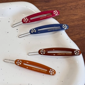 4er-Set Vintage-Acetat-Haarspangen mit Strasssteinen und goldener Beschriftung