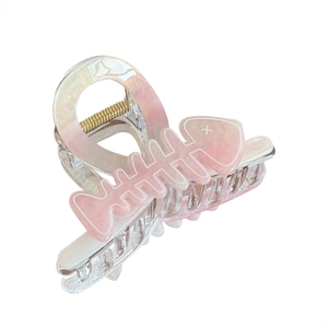 Fishbone hair claw clip in pink gradient acetic acid with glitter finish for women