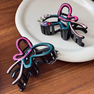 Elegant butterfly shark hair claw clip with colorful star rhinestones and resin pattern