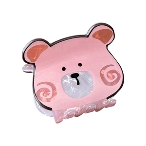 Cute pink cartoon bear hair claw clip made of smooth acrylic for half-up hairstyles