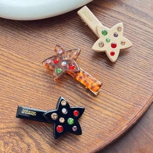 Korean Style Acetate Star Shape Duckbill Hair Clip With Colorful Rhinestones Shiny Luxury Star Hairpin For Women Fashion Jewelry