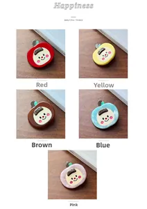 Détails de cinq barrettes à cheveux poupée pomme en rouge, jaune, bleu et rose doux