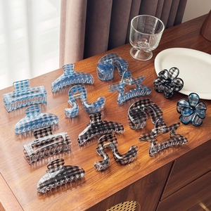 Pinza per Capelli a Scacchi in Stile Coreano Clip a Squalo Grande in Acetato per Donna Accessori per Capelli Quotidiani alla Moda