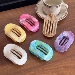 Premium Marble Texture Flat Hair Claw Clip For Women Round Acetate Style Plastic Hair Accessory For Thick Hair Ponytail Holder