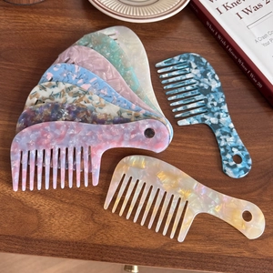 Elegant Acetate Wide Tooth Hair Comb Detangling Anti-Static Massage Styling Comb Vintage Marble Texture Korean Hair Tool For Women
