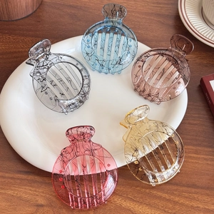 Minimalist Resin Round Hair Claw Clip For Women Jelly Color Marble Ink Pattern Geometric Hollow Hair Catch Clip Headwear