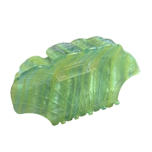 Elegant green acetate claw clip with maple leaf texture for women hair styling