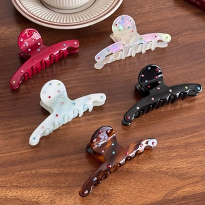Elegant Acetate Hair Claw Clip Colorful Rhinestone Inlaid Shark Clip Geometric Hair Grip Fashion Hair Accessories For Women Jewelry