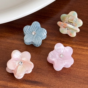 Mini floral acetate hair claws with rhinestones in four elegant color patterns