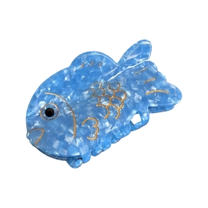 Blue koi fish acetate claw clip with marble texture and golden scale details
