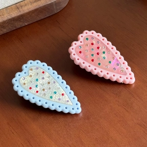 Molletta per Capelli a Cuore Dolce in Acetato per Donna Clip a Becco d'Anatra con Bordo Ondulato e Strass Forcina Laterale Gioielli per Capelli