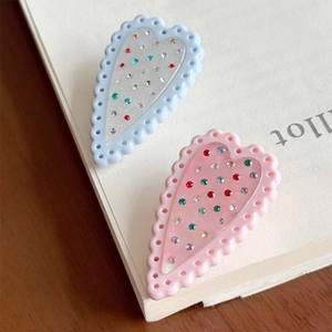 Fermagli per capelli a cuore con strass colorati in acetato azzurro e rosa
