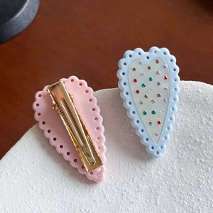 Fermagli per capelli a cuore rosa e blu con strass scintillanti e clip dorata