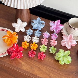 French Retro Floral Hair Claw Clips Resin Ink Painting Marble Pattern Frangipani Hairpins For Women Hair Styling Accessories