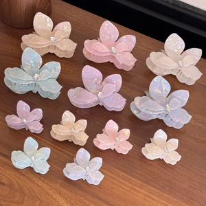 Iridescent Faux Acetate Floral Butterfly Hair Claw Clip With Rhinestone Elegant Shark Clip Hair Accessory For Women Girls
