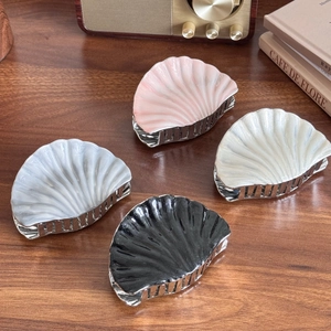 Elegant Shell Shape Hair Claw Clip Large Metal Resin Scallop Shark Clip For Women Girls Thick Hair Styling Accessory Daily Gift