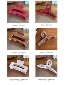 Showcase of six silicone hair claws in square and shark designs with matte finish