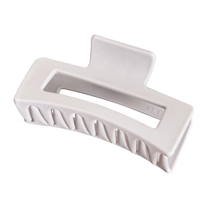 Matte beige large rectangular silicone claw clip with hollow design and smooth teeth