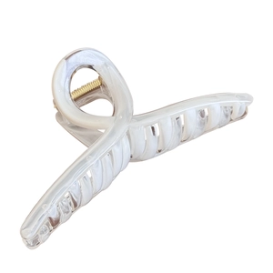 Elegant semi-transparent jelly white hair claw clip with stylish marble pattern and gold spring