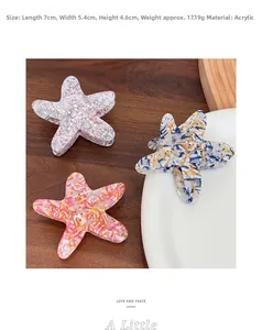 Detailed view of starfish claw clips with dimensions 7x5.4x4.6cm and acrylic material