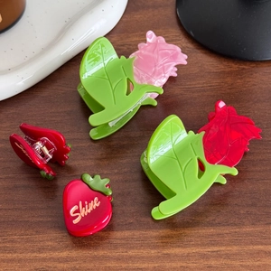 Douces Pinces à Cheveux en Fibre d'Acétate en Forme de Fleur de Rose et Fraise pour Femmes Accessoires de Coiffure Décoratifs