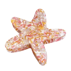 Starfish acetate hair claw clip with marble texture and gold beads for women