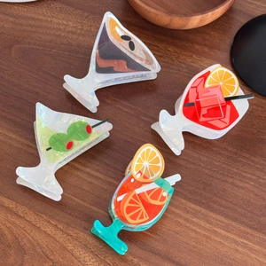 Creative Cocktail Glass Shape Hair Claw Acrylic Printed Martini Coffee Cup Design Fashion Hair Clip For Women Party Daily Headwear