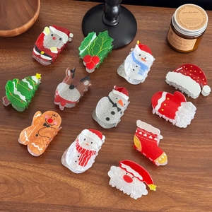 Christmas Hair Claw Clips Cute Santa Claus Snowman Reindeer Tree Gingerbread Man Acrylic Glitter Hair Accessories For Holiday Party Women