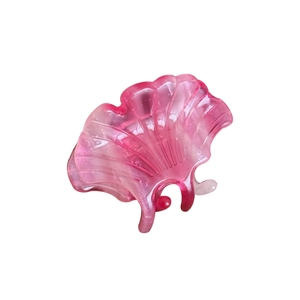 Pearlescent pink acetate ginkgo leaf hair claw clip with strong metal spring