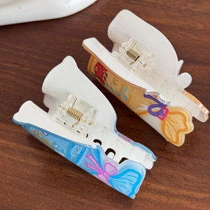 Charming acetate hair claws with blue butterfly and orange crab cartoon patterns