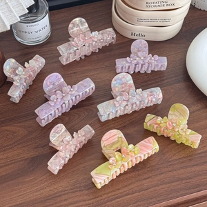 Handmade Acetate Floral Hair Claw Clip With Rhinestone Large Shark Clip Sweet Botanical Hair Styling Accessory For Women