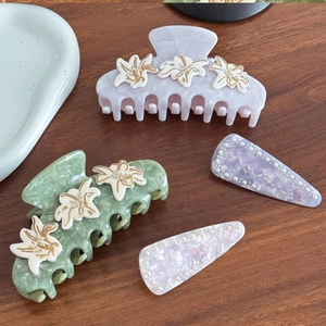 Grande Pinza per Capelli in Acetato da Donna Elegante Motivo Marmoreo 3D Fiore Perla Artificial Strass Arredamento Accessorio per lo Styling Molletta Francese