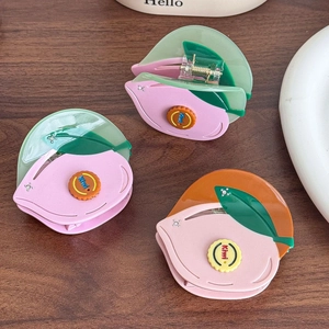Set de pinces à cheveux en acétate motif pêche rose avec détails feuilles vertes