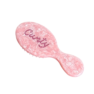 Pink marble texture hair brush with rhinestone Candy lettering and ergonomic handle
