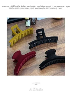 Detailed size specifications for rectangular and semicircular flocked hair claw clips