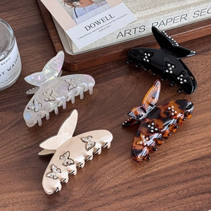 Pinza per Capelli a Farfalla in Acetato Vintage Francese Elegante con Strass Intarsiati Fermaglio per Donna Ragazza