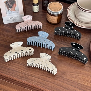 Elegant Acetate Hair Claw Clip For Women Plaid Rhinestone Puppy Pattern Shark Clip Large Ponytail Holder Accessories