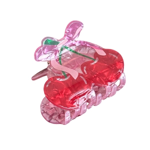 Cute cherry pattern acrylic hair claw clip for women in sweet translucent pink and red style