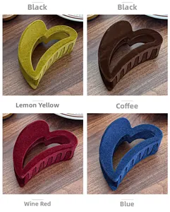 Détails de pinces à cheveux floquées en forme de cœur en jaune, marron, rouge et bleu