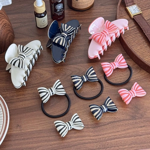 French Vintage Acetate Bow Hair Claw Stripe Hair Clip Sweet High End Ponytail Clip Temperament Shark Clip Women Hair Accessories