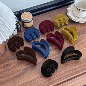 Pinces à Cheveux Vintage en Acétate Floqué Mat Femmes Forme Coeur Ovale Grande Pince à Requin Accessoires de Coiffure