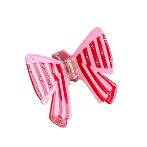 Chic pink and red striped butterfly hair claw clip with rhinestones for women