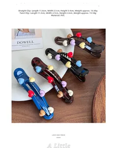 Detail view of heart-shaped decorative hair clips in PVC with vibrant colorful accents