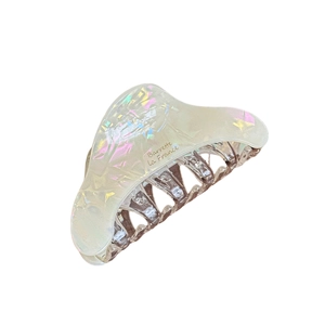 Elegant semi-transparent white iridescent hair claw clip with colorful sequin finish