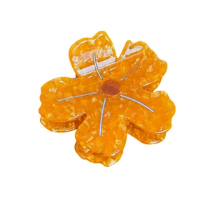 Pince à cheveux fleur en acétate orange avec strass pour des coiffures élégantes