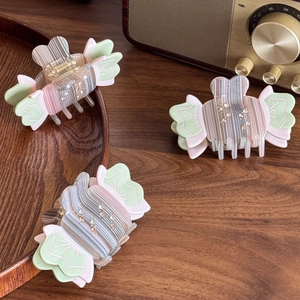 Sweet Candy Shape Acetate Hair Claw Clip With Rhinestone Elegant Striped Shark Clip For Women Daily Hair Accessories