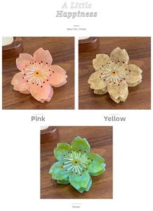 Détails des pinces à cheveux en acétate fleurs de cerisier en rose, jaune et vert