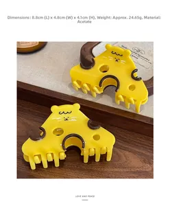 Vue détaillée de la pince à cheveux fromage avec motif chat, 8,8x4,8cm et poids 24,65g