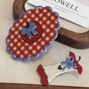 Vintage red and white checkered apple hair clips with cute bows in acetic acid material